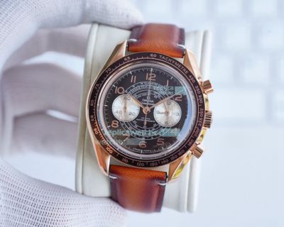 Replica Omega Speedmaster Chronoscope Black Dial Brown Leather Strap Watch